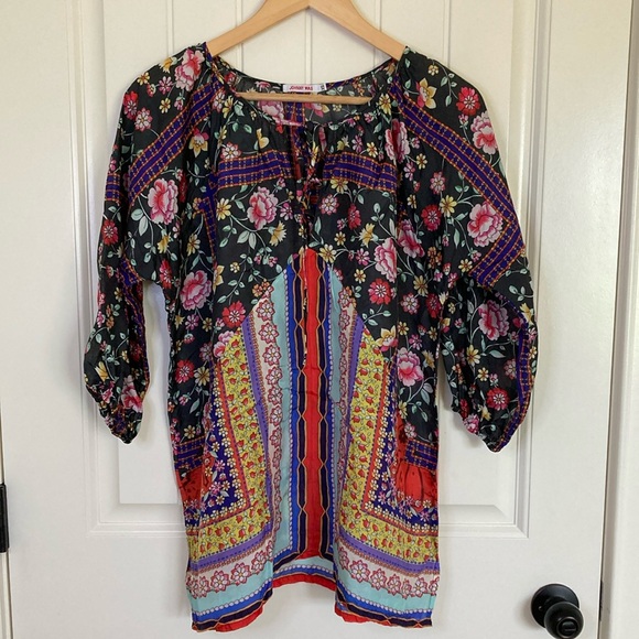 Johnny Was Womens Lookout Electra Silk Printed Tunic Shirt Size XS Boho Hippie‎ - Picture 2 of 11